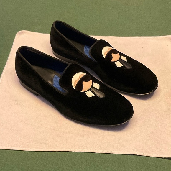 Fendi Mens Black Karlito Velvet Mink Fur Mocassin Slip On Loafers Size 10.5 - Picture 3 of 11